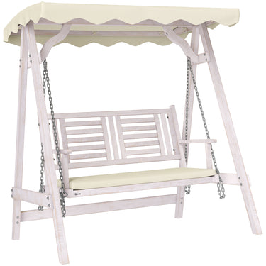 Outsunny 2 Seater Patio Swing with Stand, Canopy and Cushion, Outdoor Swing Chair Wooden Swinging Bench