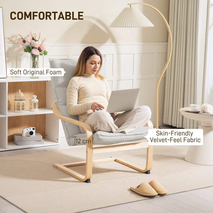 HOMCOM Birch Wood Fabric Modern Armchair, Accent Chair with Curved Leg and Arm for Living Room, Grey