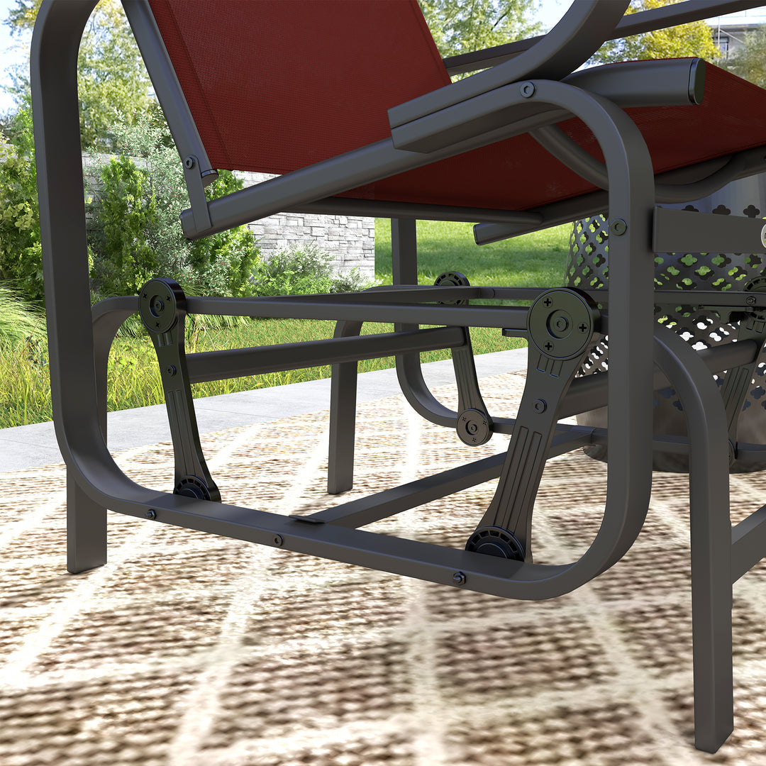 Outsunny Patio Glider with Breathable Mesh Fabric, Outdoor Glider Chair, Garden Rocking Gliding Seat for Patio, Yard, Porch, Brown/Flaxen