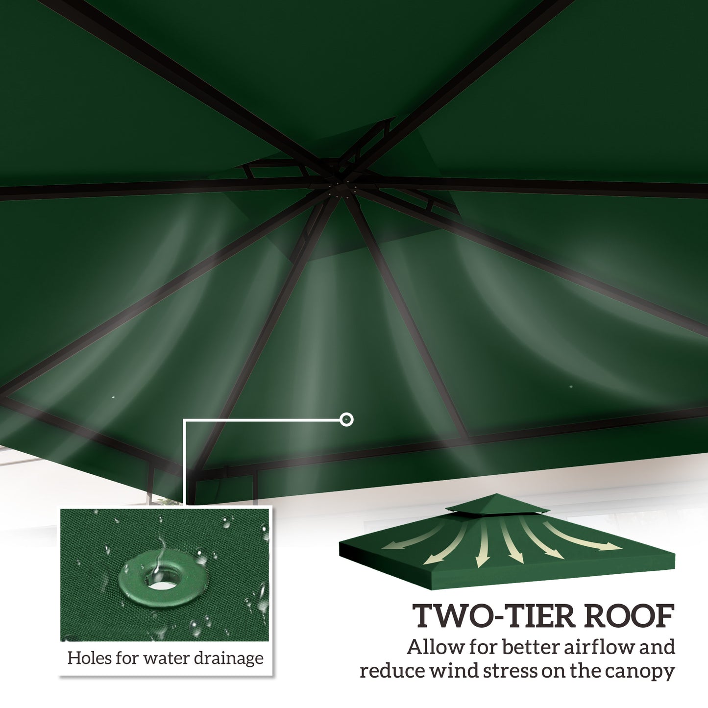 Outsunny 10' x 10' Square 2-Tier Gazebo Canopy Replacement Top Cover Outdoor Garden Sun Shade, Charcoal Grey
