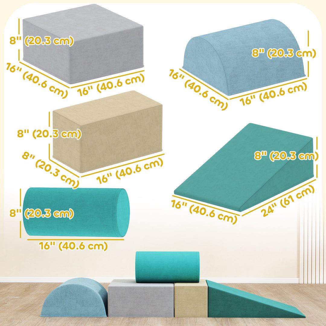 Qaba Climbing Toys for Toddlers with Removable Cover, Indoor Activity Play Set for Crawling, Sliding, Blue/Green