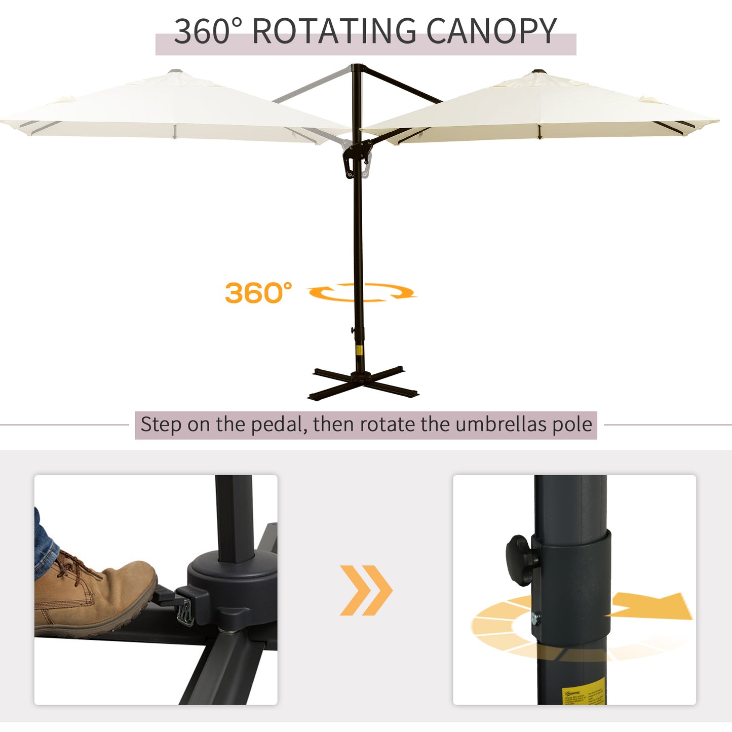 Outsunny 8'x8' Square Patio Hanging Offset Umbrella, Outdoor Cantilever Parasol w/ Cross Base, Cream White