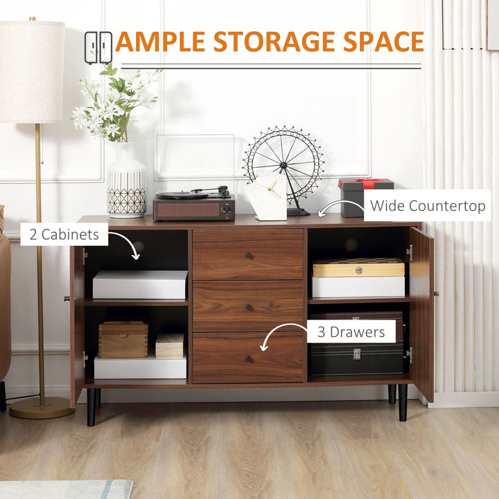HOMCOM Kitchen Storage Sideboard, Buffet Cabinet with 2 Cupboard, 3 Drawers and Adjustable Shelves for Living Room Rustic Brown