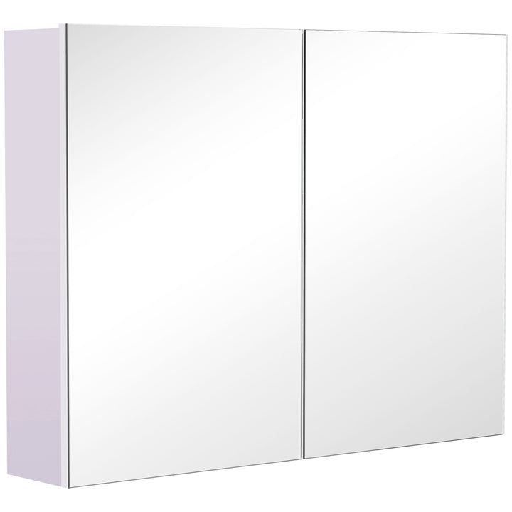 HOMCOM Bathroom Mirror Cabinet, Wall-Mounted Storage Organizer with Double Doors, Adjustable Shelf, Light Lilac