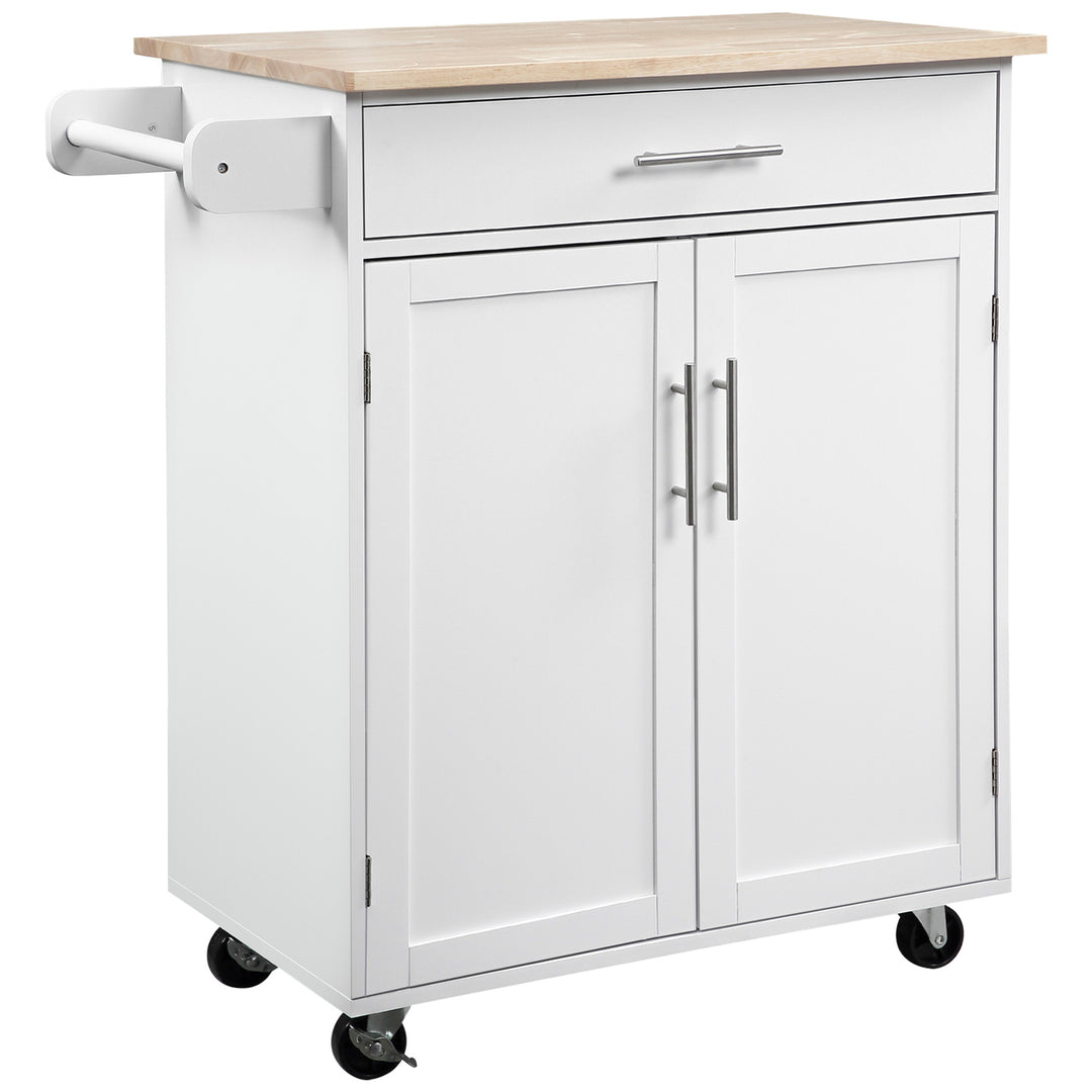 HOMCOM Rolling Kitchen Island Cart with Wood Top, Enough Storage Drawer Space with Towel Bar Rack Shelves, Portable Kitchen Utility Serving Cart Trolley on Wheels, Black
