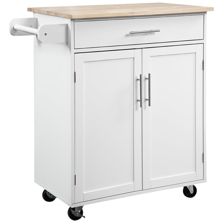 HOMCOM Rolling Kitchen Island Cart with Wood Top, Enough Storage Drawer Space with Towel Bar Rack Shelves, Portable Kitchen Utility Serving Cart Trolley on Wheels, Black