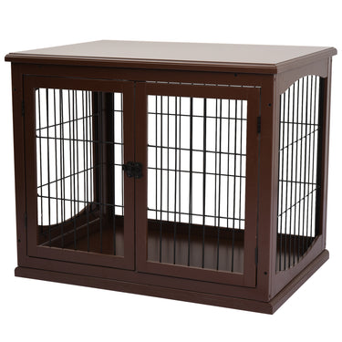 PawHut 26" Wooden Dog Cage with Double Door Entrance & Simple Modern Design, Brown