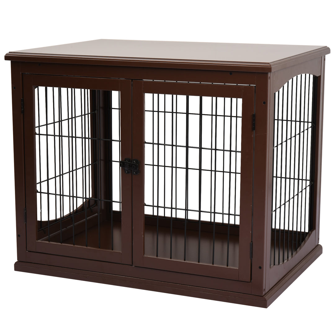 PawHut 26" Wooden Dog Cage with Double Door Entrance & Simple Modern Design, Brown