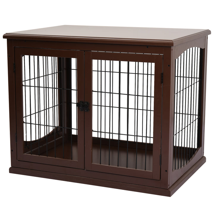 PawHut 26" Wooden Dog Cage with Double Door Entrance & Simple Modern Design, Brown