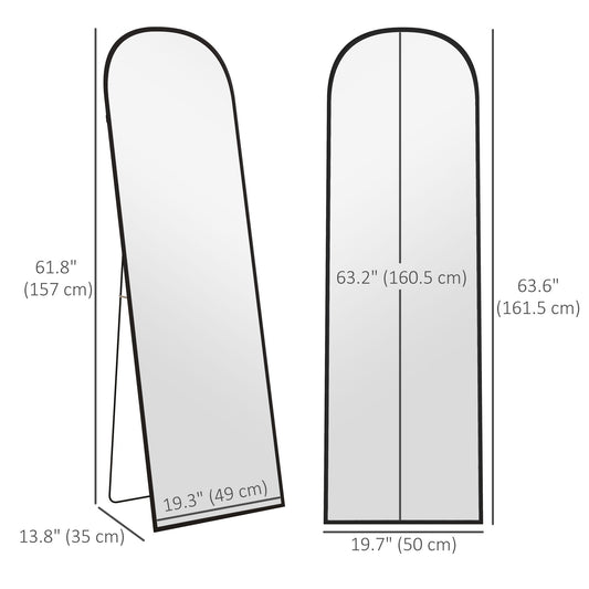 HOMCOM Arched Standing Mirror, 64" x 20" Full Length Mirror, Free Standing or Wall Mounted for Living Room, Bedroom, Black