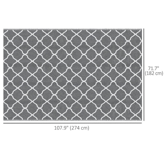 Outsunny Waterproof  Outdoor Rug, 6' x 9' RV Rug Reversible Mat for Backyard, Deck, Picnic, Beach, Camping, Grey & White Net