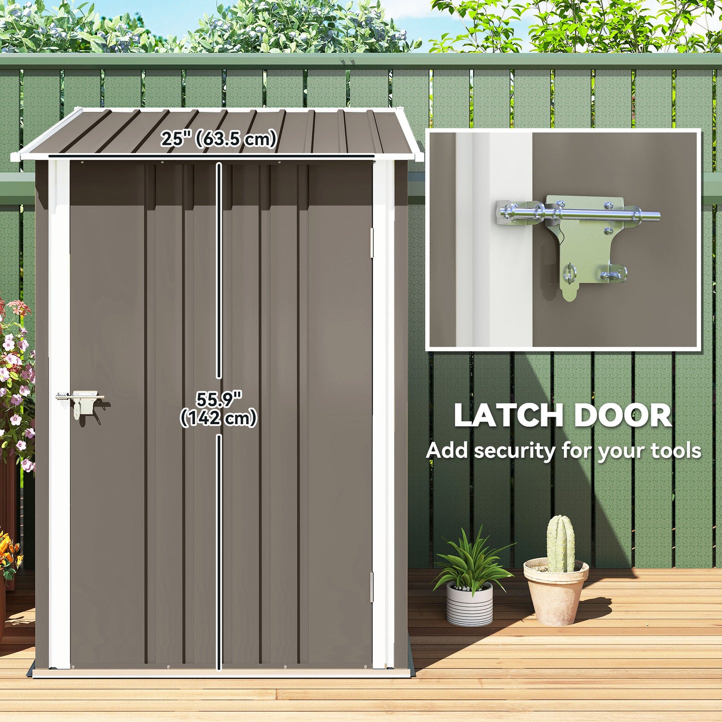 Outsunny 3.3' x 3.4' Lean-to Garden Storage Shed, Outdoor Galvanized Steel Tool House with Lockable Door for Patio Dark Gray