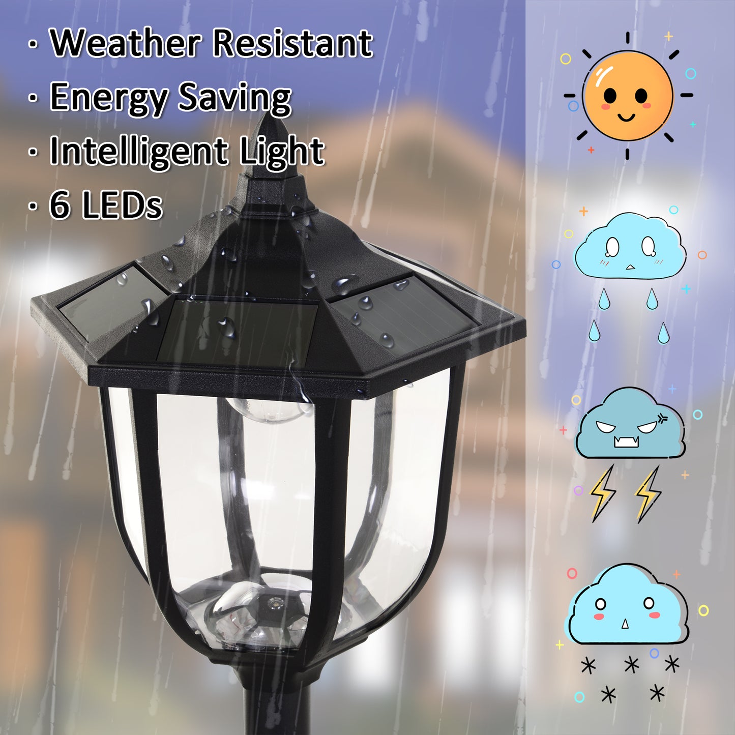 Outsunny Solar Torch Lights Outdoor Garden Lighting 6 LED Water-Resist Auto On/Off 6 Hours