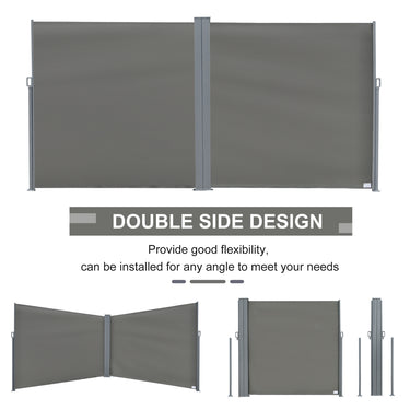Outsunny Patio Retractable Double Side Awning, Folding Privacy French Screen Fence, Privacy Wall Corner Divider, Garden Outdoor Sun Shade Wind Screen, Indoor Room Divider, Grey