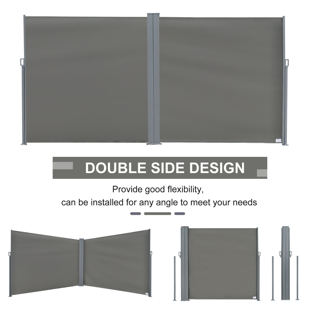 Outsunny Patio Retractable Double Side Awning, Folding Privacy French Screen Fence, Privacy Wall Corner Divider, Garden Outdoor Sun Shade Wind Screen, Indoor Room Divider, Grey