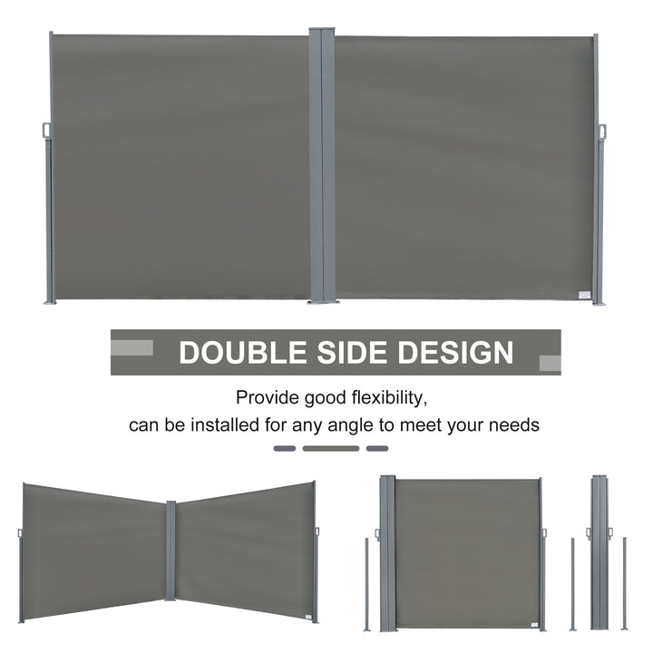 Outsunny Patio Retractable Double Side Awning, Folding Privacy French Screen Fence, Privacy Wall Corner Divider, Garden Outdoor Sun Shade Wind Screen, Indoor Room Divider, Grey