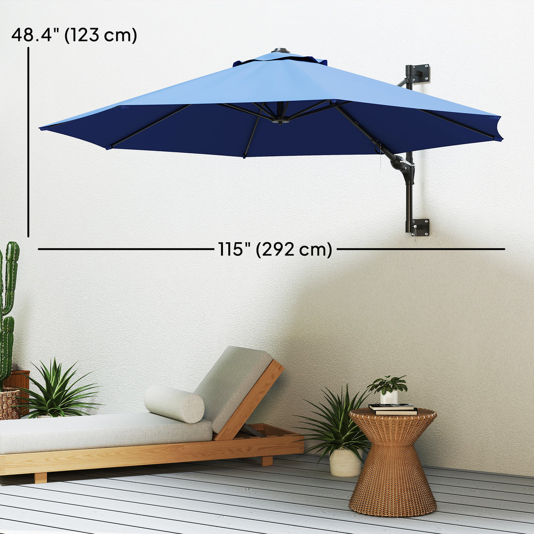 Outsunny 9.6 x 9.6 ft Wall Mounted Umbrella with Rotate, Patio Market Umbrella Parasol for Outdoor with Crank, Dark Blue