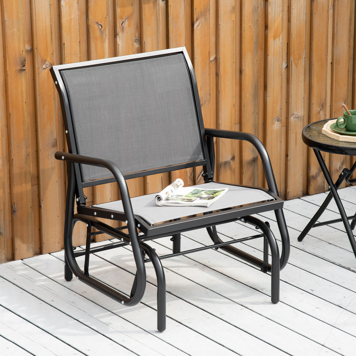 Outsunny Patio Glider with Breathable Mesh Fabric Seat & Backrest, Metal Frame Outdoor Glider Swing Chair with Armrests, Black