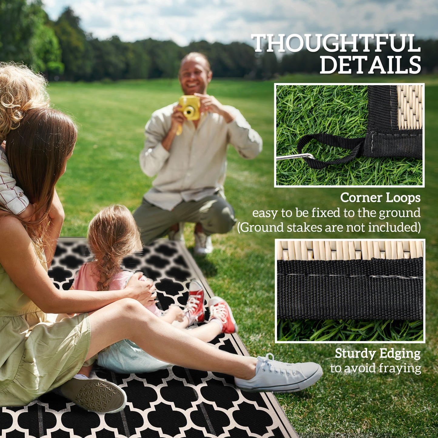 Outsunny 9'x12' Reversible Outdoor RV Rug, Patio Floor Mat, Plastic Straw Rug for Backyard, Deck, Beach, Camping, Black