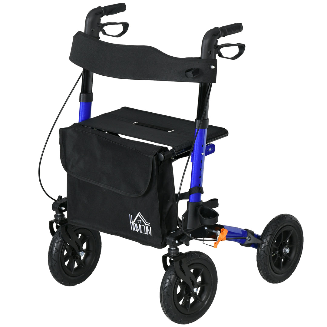 HOMCOM Rollator for Seniors with Seat, Rubber Wheels, Aluminum Folding Rolling Walker with Adjustable Handle, Bag, Blue