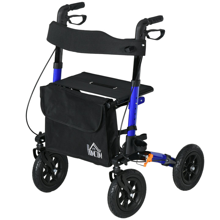 HOMCOM Rollator for Seniors with Seat, Rubber Wheels, Aluminum Folding Rolling Walker with Adjustable Handle, Bag, Blue