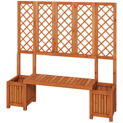 Outsunny Wood Outdoor Bench with Trellis for Climbing Plants and 2 Planter Boxes Garden Planter with Bench Privacy Panel Brown