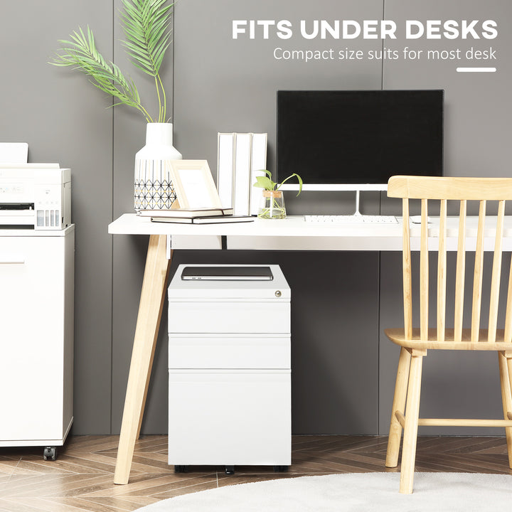 Vinsetto 3 Drawer Filing Cabinet, Lockable Office Storage Cabinet on Wheels for Legal, Letter, A4 Files, Black