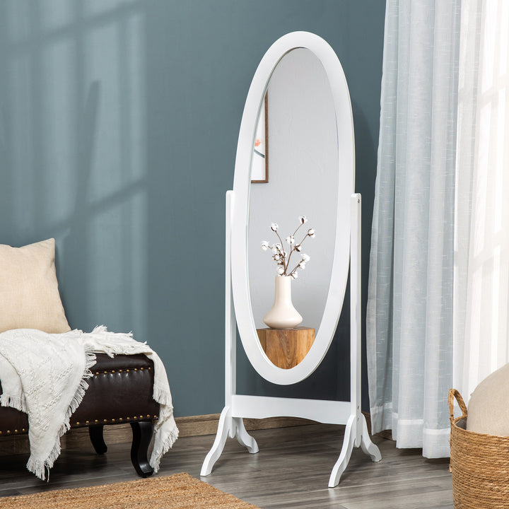 HOMCOM Floor Standing Mirror Full Length Mirror with Adjustable Angle Oval Frame for Dressing Room Bedroom Living Room White