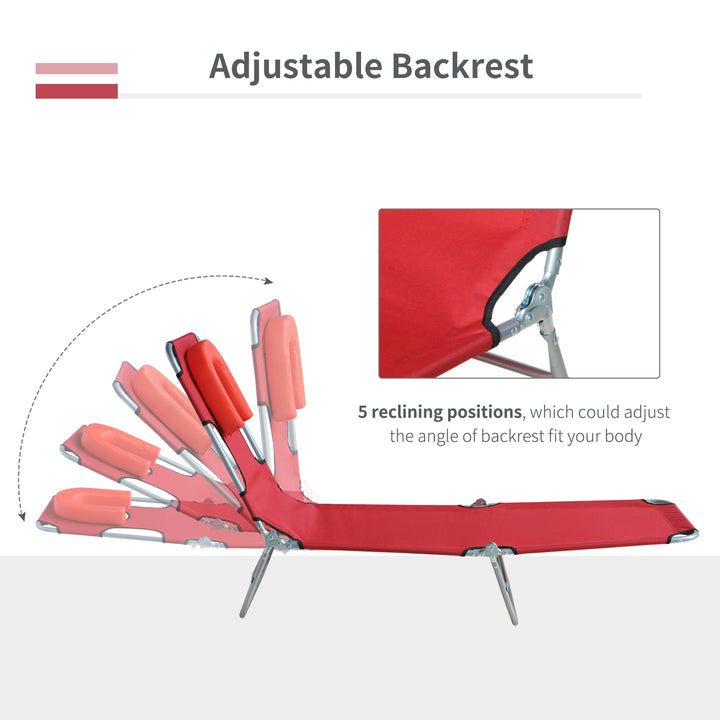 Outsunny Outdoor Lounge Chair, Adjustable Folding Chaise Lounge with Face Cavity, Tanning Chair Sun Lounger Bed Recliner, Red