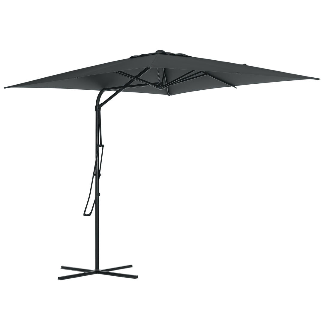 Outsunny 8FT Cantilever Patio Umbrella, Offset Patio Umbrella with Cross Base for Deck, Backyard, Pool and Garden, Hanging Umbrellas, Switch with a Wrench, Dark Gray