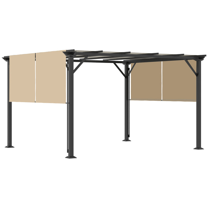 Outsunny 12' x 10' Outdoor Patio Gazebo Pergola with Retractable Canopy Roof, Steel Frame with Stakes, Unique Design, Beige