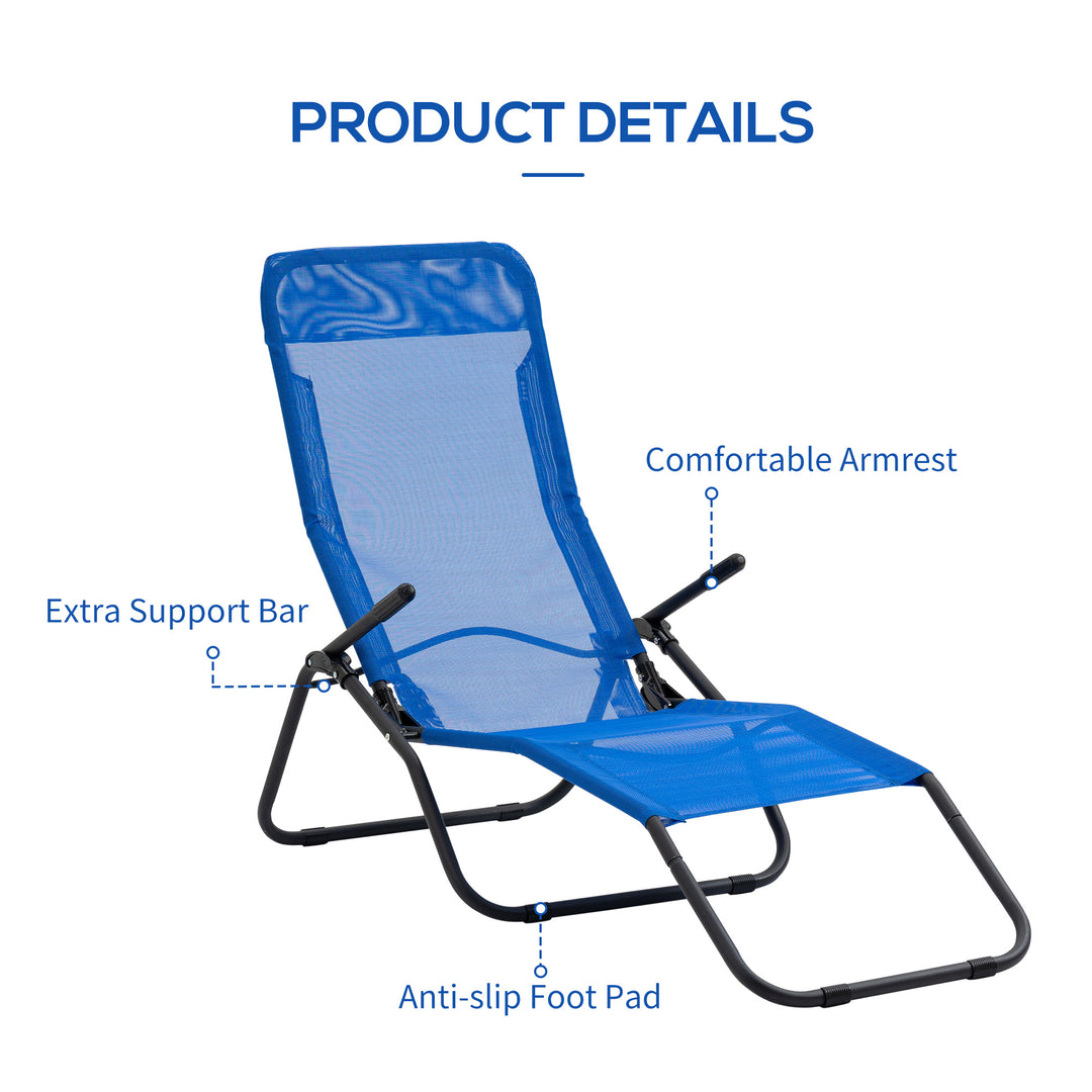Outsunny Foldable Patio Lounge Chair, Outdoor Beach Lounger with Breathable Mesh Fabric, Zero Gravity Chair with Reclining, Footrests, and Armrests, for Garden, Pool, Blue