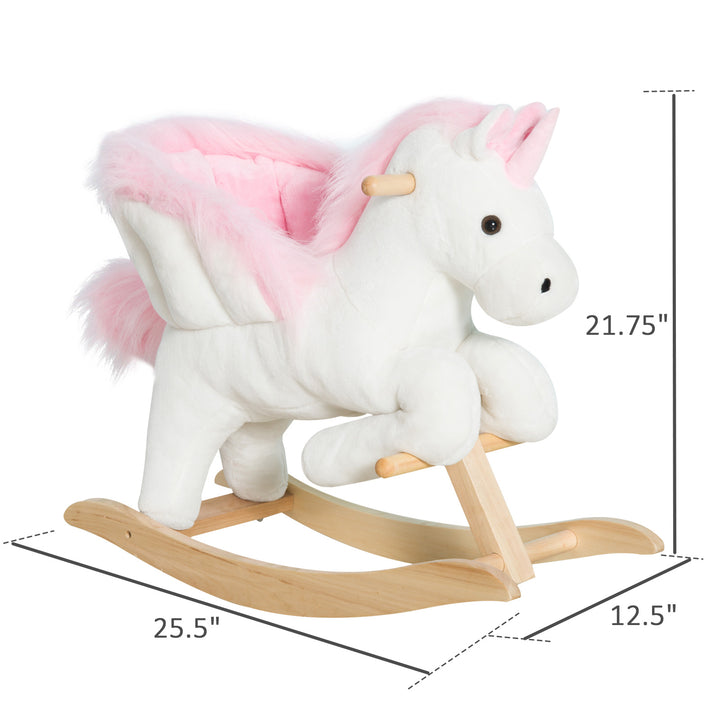 Qaba Kids Rocking Horse, Rocking Chair Nursery Plush Unicorn, Child Soft and Warm Ride on toy with Sing Along Song Pink