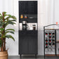 HOMCOM Modern Kitchen Buffet with Hutch Wooden Storage Cupboard with Microwave Counter 2 Cabinet and Drawer for Dining Room Living Room Black