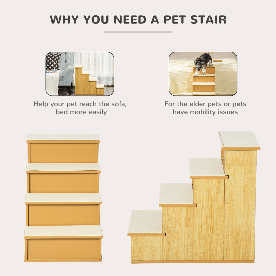 PawHut 4 Levels Wooden Dog Steps Pet Stairs for High Bed, Cat Ladder for Bed Couch with Non-Slip Carpet, Dark Coffee
