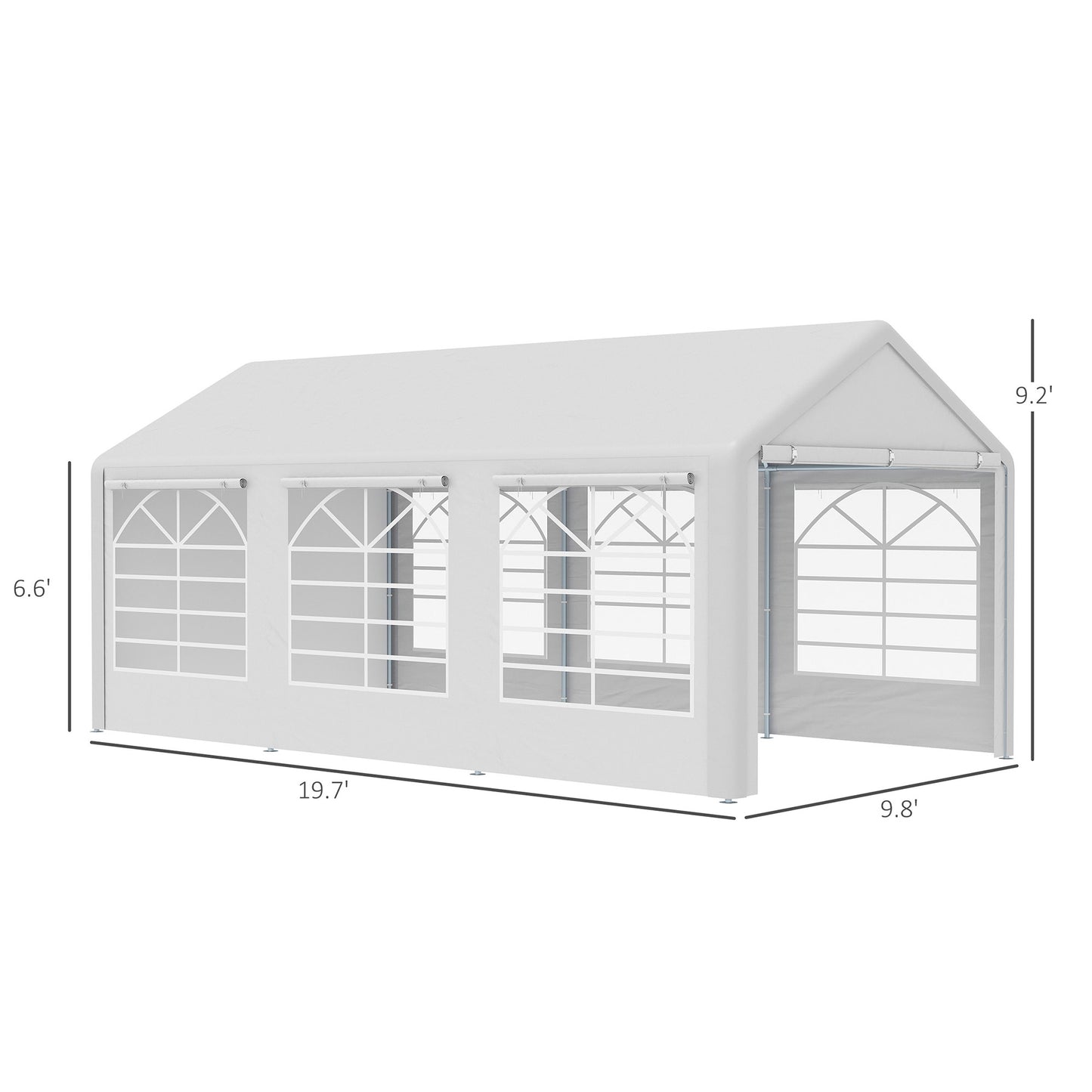 Outsunny 20â€™ x 10â€™ Heavy Duty Party Tent Outdoor Carport Canopy Shelter Gazobo with Sidewall, Zipper Door and Windows, White