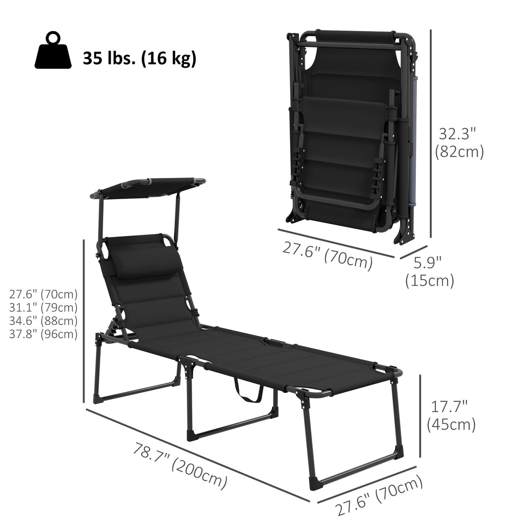 Outsunny Folding Chaise Lounge with Adjustable Sunroof, Outdoor Quick Dry Padded Tanning Chairs with Headrest, Reclining Back Outdoor Lounge Chair, for Beach, Yard, Patio, Blue