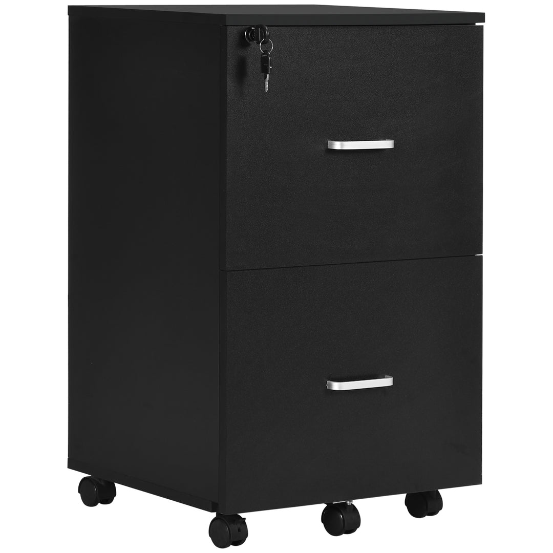 Vinsetto 2 Drawer Mobile File Cabinet with Lock, Wood Office Filing Cabinet with Locking Wheels for Letter and A4 Size, Black