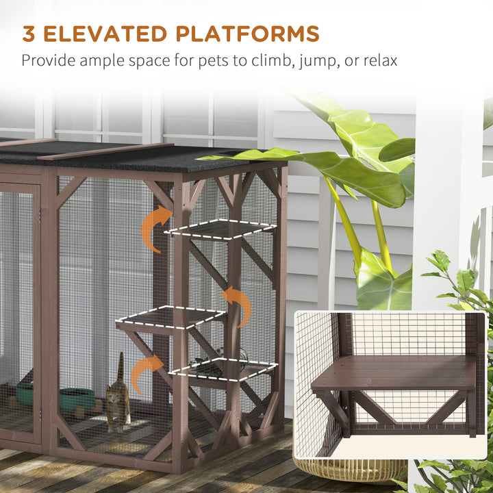 PawHut Catio Outdoor Cat Enclosure, Indoor Cat Cage, Pet House, Small Animal Hutch for Rabbit, Kitten, Kitty Crate Kennel with Waterproof Roof, Multi-Level Platforms, Lock, Camel