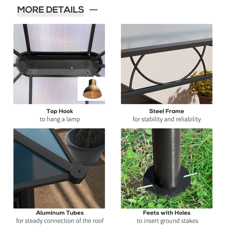 Outsunny 13' x 10' Polycarbonate Hardtop Gazebo Canopy, Outdoor Patio Gazebo with Aluminum Frame & Curtains, Dark Grey