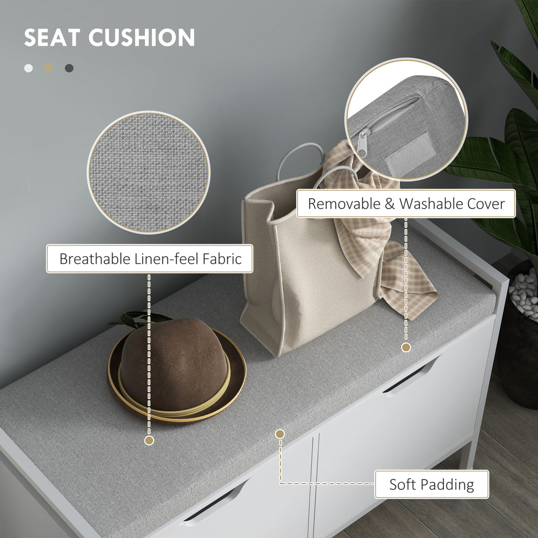 HOMCOM Shoe Storage Bench with Seat Cushion, Shoe Cabinet for Hallway, Entryway Bench, Supports 352lbs, White