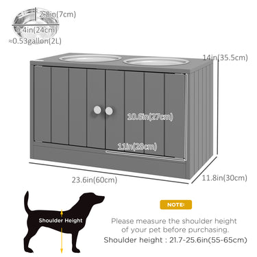 PawHut Elevated Dog Bowls for Large Dogs Pet Feeding Station with Stand, Storage, 2 Stainless Steel Food and Water Bowls, Grey