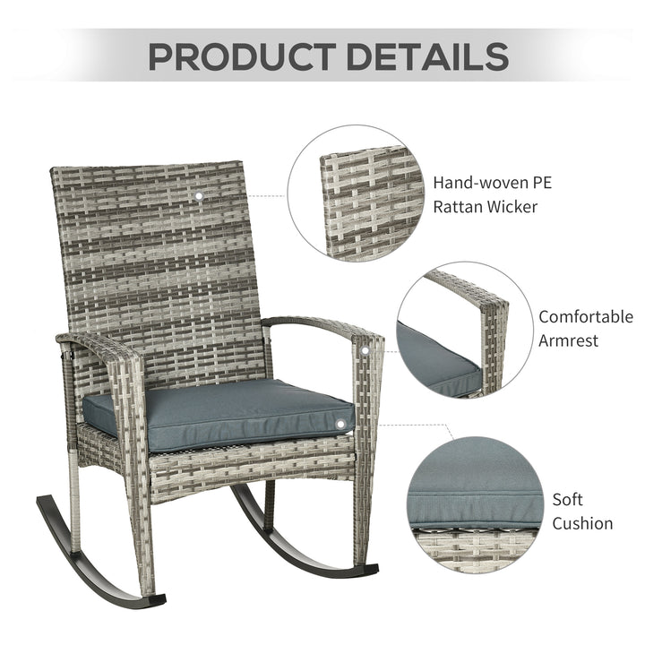 Outsunny 3 Pieces Patio Wicker Rocking Chair Set,  Outdoor PE Rattan Bistro Set Conversation Rocker Set with 2 Chairs 1 Coffee Table for Backyard, Deck, Poolside, Dark Grey