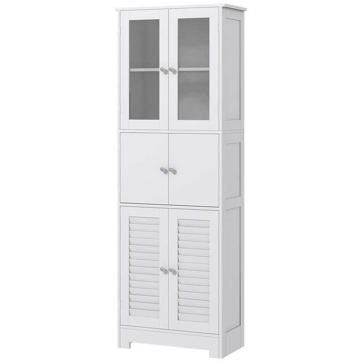 HOMCOM Freestanding Bathroom Cabinet with Glass/Louvred Doors, Tall Bathroom Cabinet for Kitchen, Study, Living Room