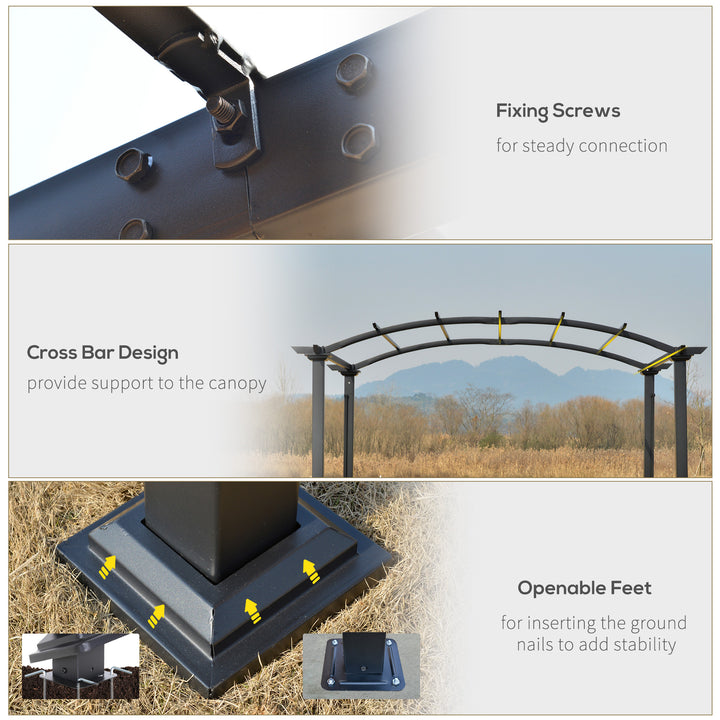 Outsunny 10' x 8' Outdoor Retractable Canopy Pergola Steel Frame Patio Pergola Shelter Sun Shade with Arc Roof, Beige