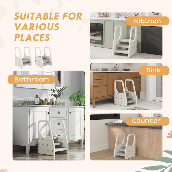 Qaba Adjustable Height Toddler Step Stool with Handle & Foot Pads, Grey