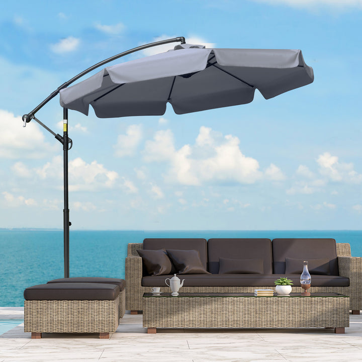 Outsunny 9FT Offset Hanging Patio Umbrella Cantilever Umbrella with Easy Tilt Adjustment, Cross Base and 8 Ribs for Backyard, Poolside, Lawn and Garden, White