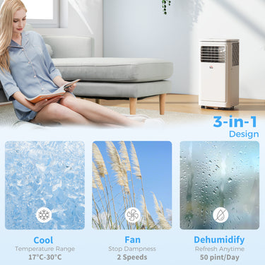 HOMCOM Small Portable AC 8000 BTU, Dehumidifier, Remote Control, 24-Hour Timer, Window Mount Kit for Bedroom, Cream