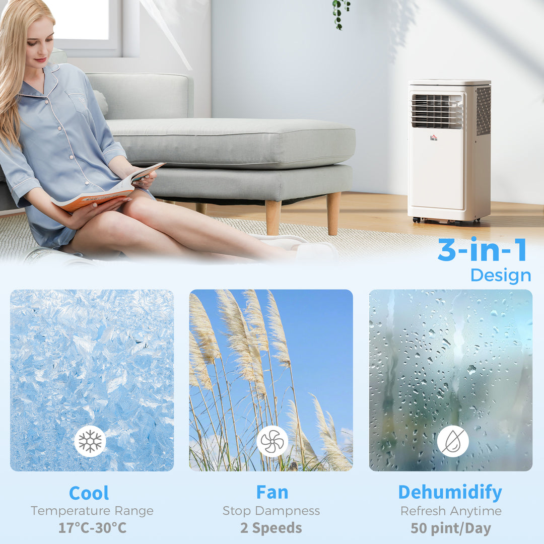 HOMCOM Small Portable AC 8000 BTU, Dehumidifier, Remote Control, 24-Hour Timer, Window Mount Kit for Bedroom, Cream