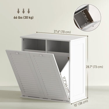 HOMCOM Tilt Out Laundry Cabinet, Laundry Basket Cabinet with 2 Baskets and 2 Louvered Doors, White